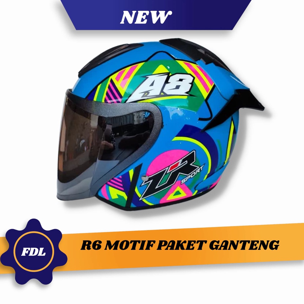 HELM R9 MOTIF PAKET GANTENG(PAKET LENGKAP)FREE PACKING BOX