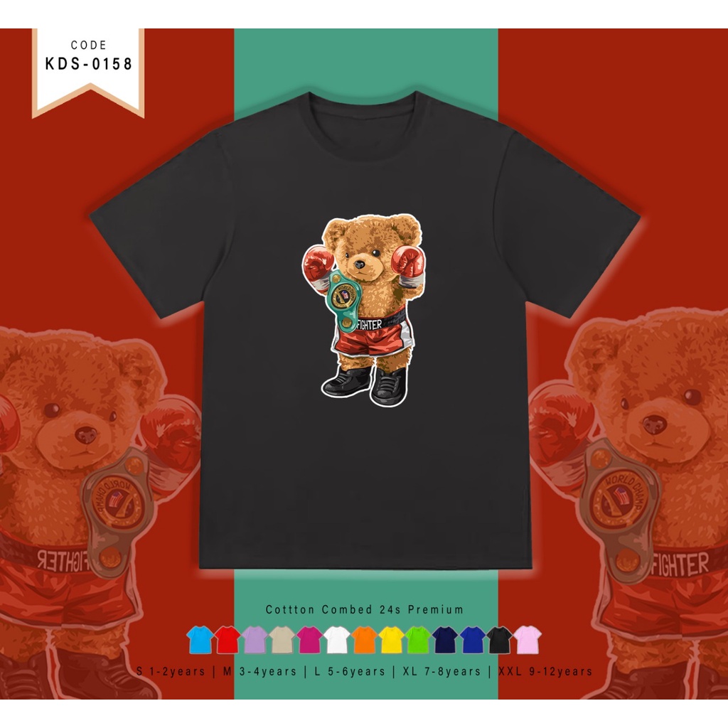 T-SHIRT / KAOS ANAK-ANAK TERMURAH BERGAMBAR BEAR TINJU - TERIMA CUSTOM KAOS KELUARGA