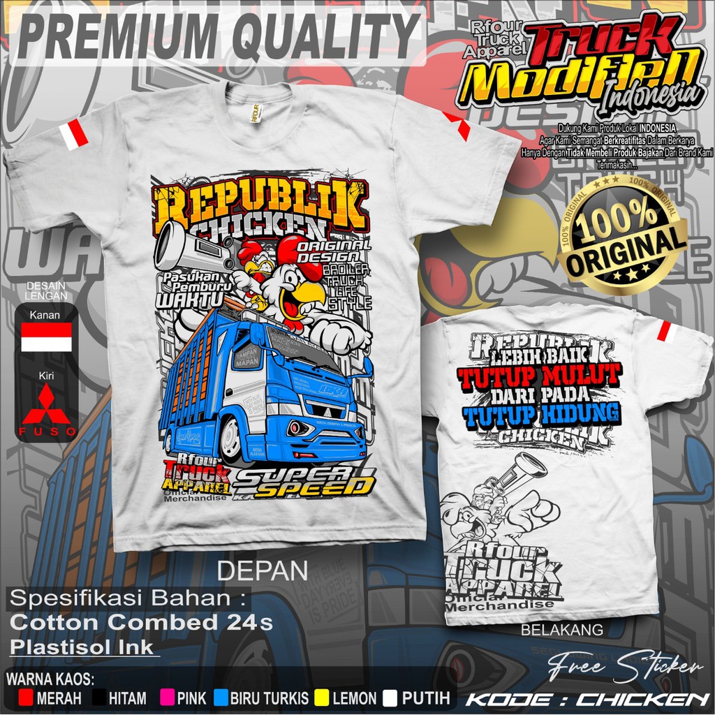 PROMO/OBRAL KILAT/BAJU KAOS TRUCK AYAM KAOS TRUCK REPUBLIK CHICKEN ORIGINAL KAOS TRUCK PREMIUM KAOS TRUCK AYAM TERBARU KAOS TRUK OLENG DRIVER MUDA KAOS SOPIR AYAM BALAP KEREN MBOIS KAOS TRUCK MODIF TAMPAN CANTER MANIA SABLON PLASTISOL COTTON COMBED 24s