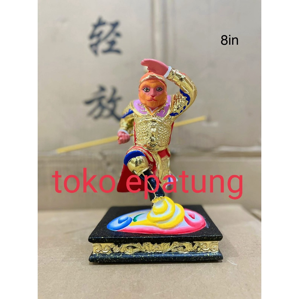 patung dewa kera sakti / sun go kong / thai sing - 8 inch - kayu