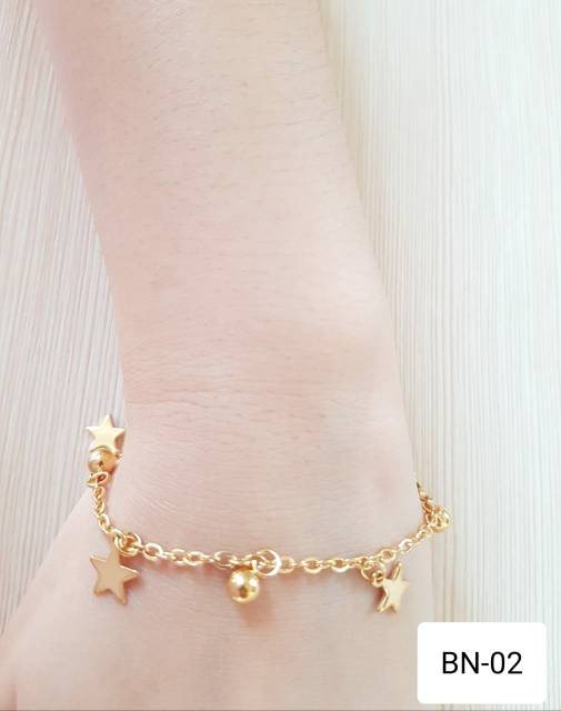 SET Gelang Tangan Kaki Bintang &amp; Bulan Titanium Gold gelang tangan gelang kaki bintang titanium emas antikarat