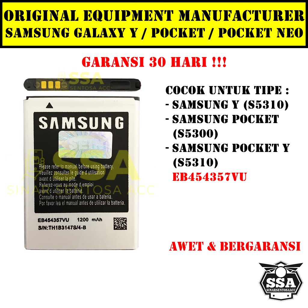 Baterai Original OEM Samsung Galaxy Y Pocket Neo Pocket S5310 S5300 EB454357VU HP Ori Battery Batrai Batre Batu Batere GARANSI AWET MURAH