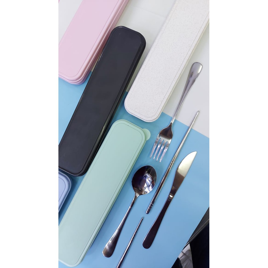 Cutlery Set (Peralatan makan) 1 Set 7 Item sendok garpu sumpit straw dll high quality