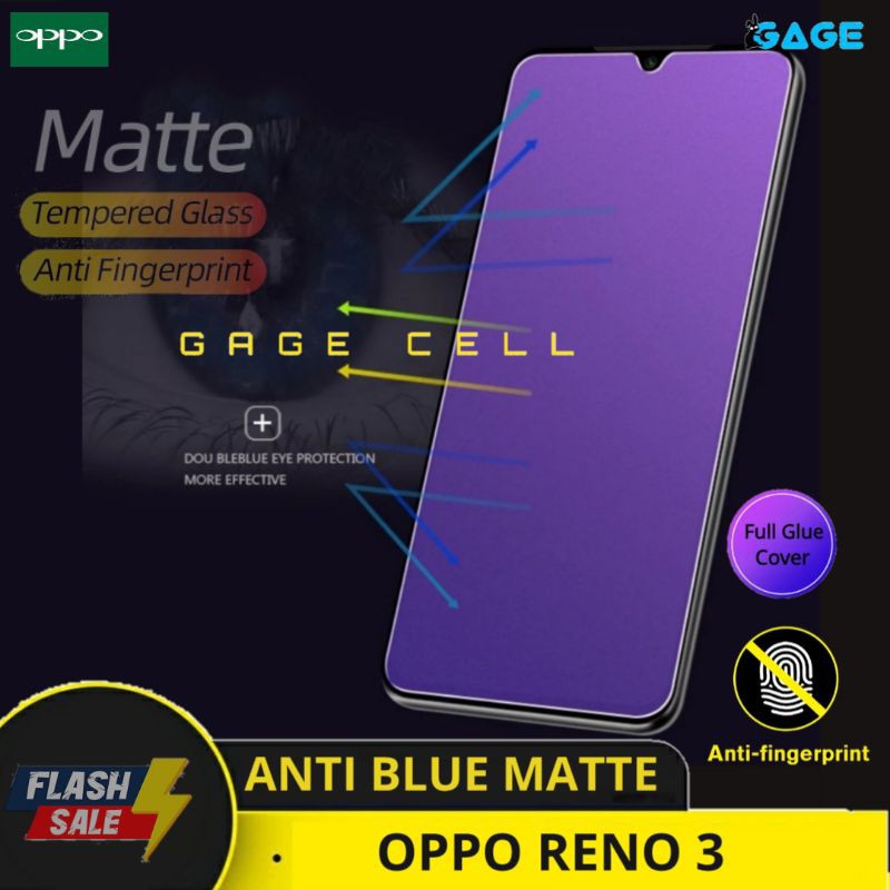 TEMPERED GLASS ANTI MINYAK BLUE MATTE OPPO RENO3 TG ANTI GORES RADIASI OPO RENO 3 FULL LAYAR SCREEN