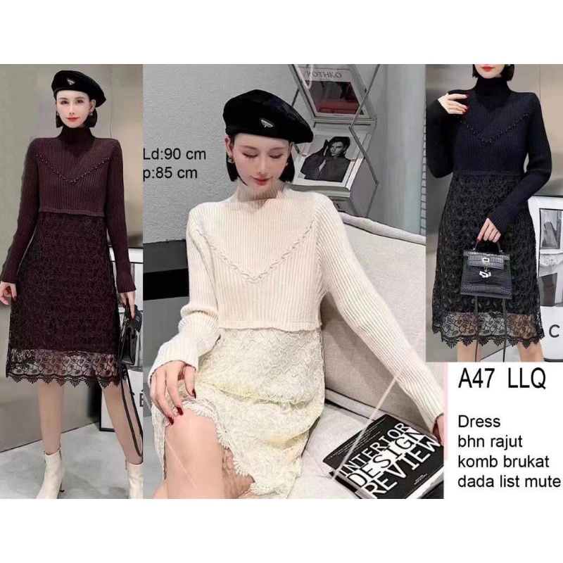 Dress rajut import /tunik import rajut mix brukat