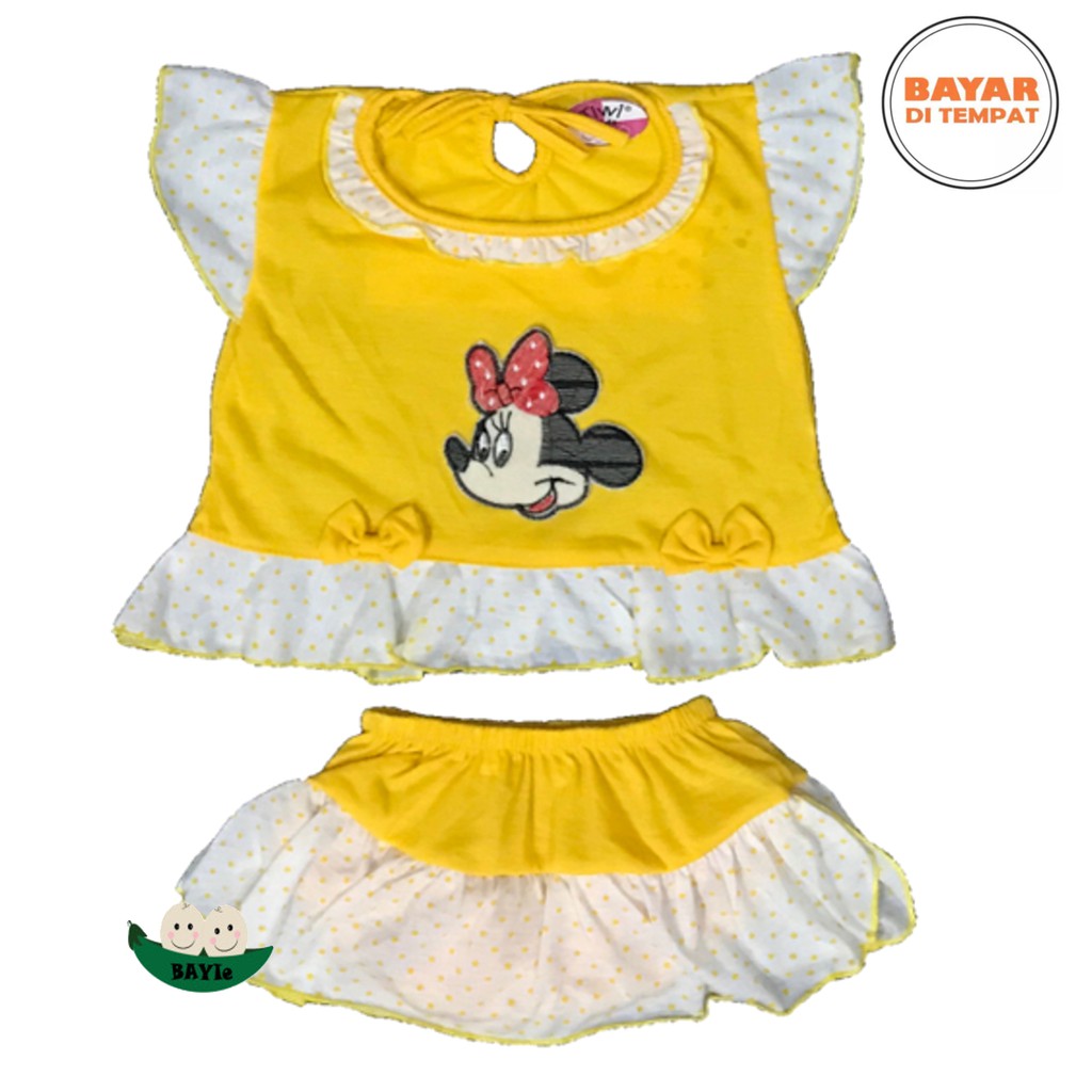 BAYIe - Setelan Baju bayi Perempuan+Celana Rok motif MICKEY TIVVI usia 0-12 bulan/Pakaian anak Cewek