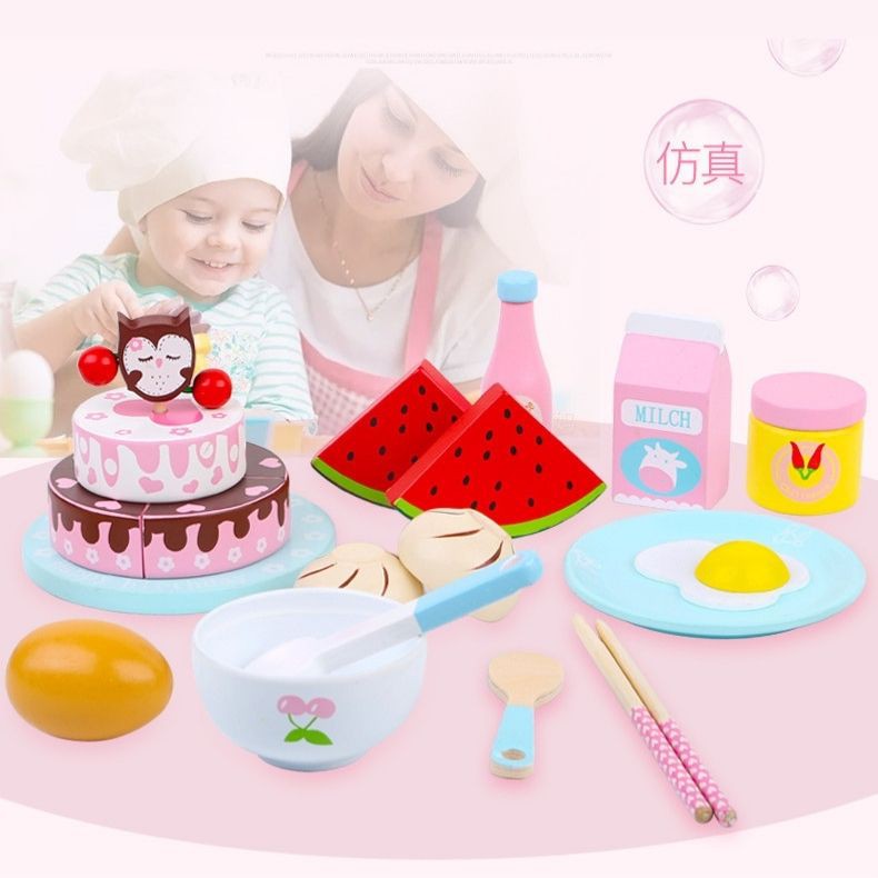 Mainan Anak Kayu Makanan Pura Pura 18pc Breakfast Menu Pretend Play Food Set Kids Wooden Edu Toys
