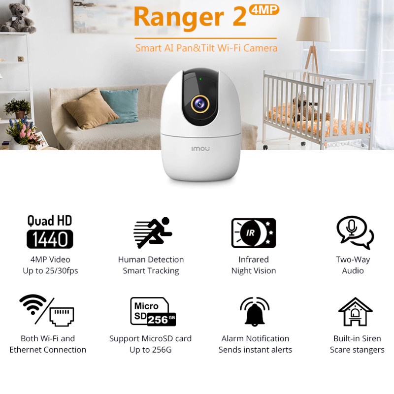 Imou Ranger 2 Smart Tracking IP Camera CCTV Wi-Fi Indoor H.265 4MP QHD