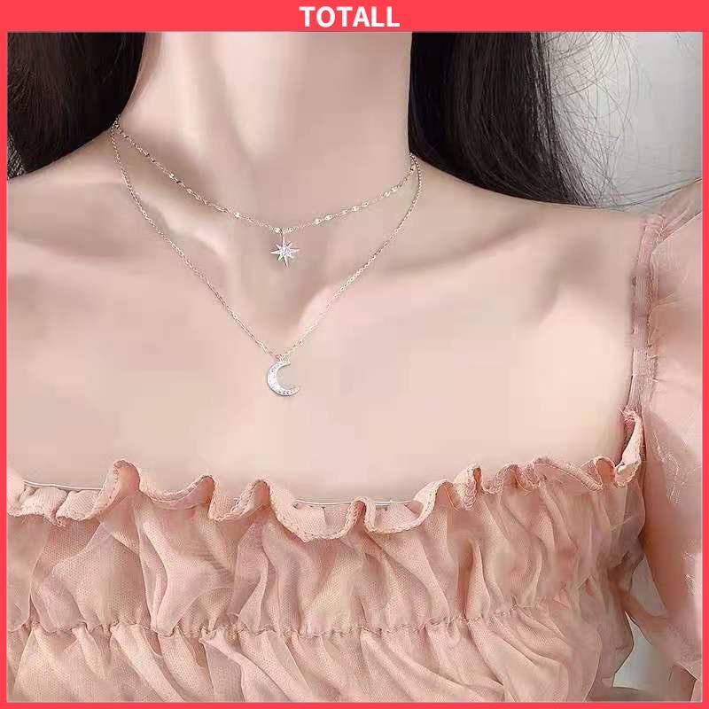 COD Kalung Rantai Double Layer Bentuk Bulan Bintang Untuk Wanita-Totall