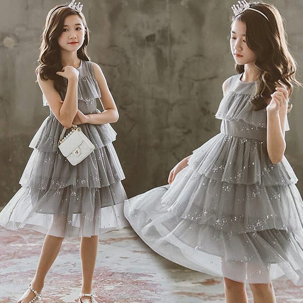 Dress Anak Perempuan Tutu Glitter Gray