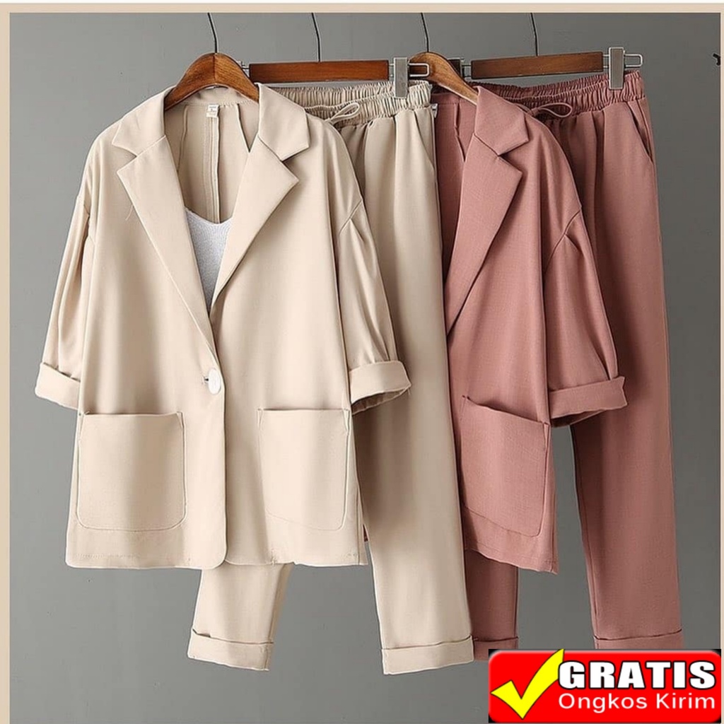 [Cod] Cavarez Set 2in2 Blezer Dan Celana Setelan Wanita Kekinain Stelan Wanita Korea Kekinain Setela