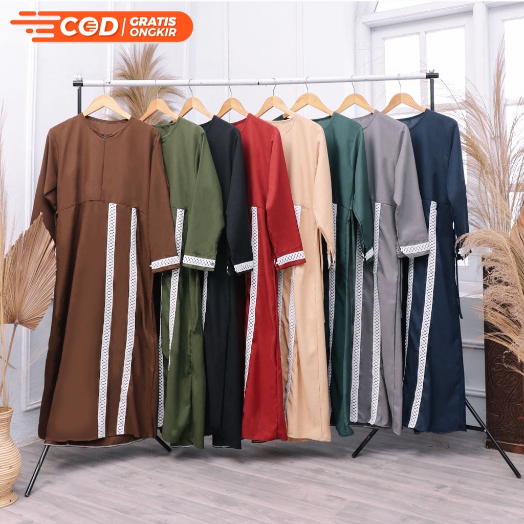 Gamis Katun Toyobo Madina Premium Model Denada Busui Jumbo Hiasan Garis 2 Tunik