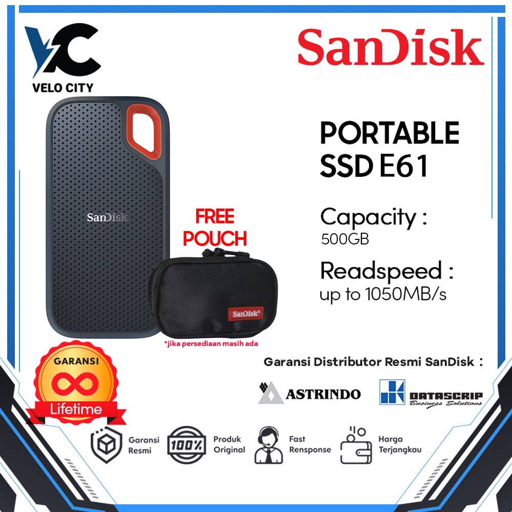 Portable SSD 500GB Sandisk Extreme E61 Speed 1050mbps - Garansi Resmi