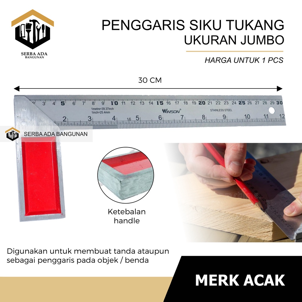 SIKU TUKANG BODY JUMBO TEBAL 12 INCH / ALAT GARIS PENGGARIS TUKANG UKUR TERMURAH BESI ANTI KARAT 100