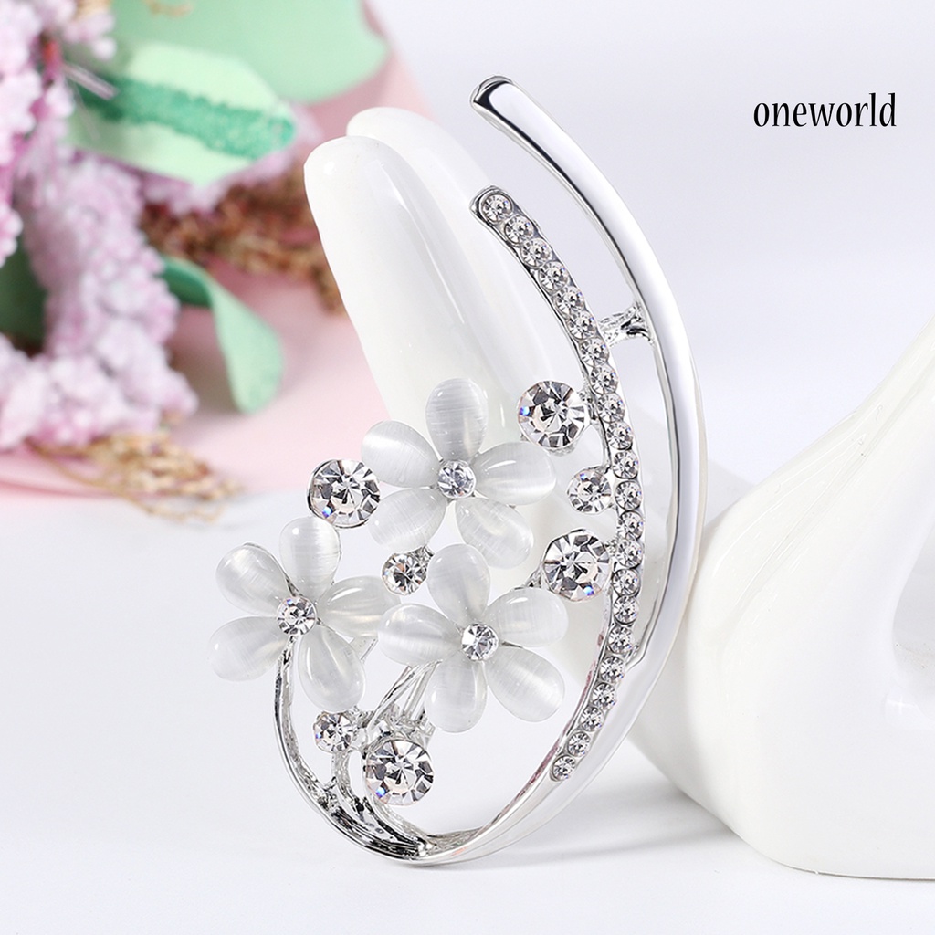 OW@ Brooch Badge Elegant Decorative Alloy Flower Rhinestone Brooch for Celebration