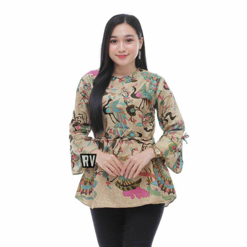 Atasan Blouse Batik Wanita Modern FASHION WANITA Kekinian Brokat Batik Kombinasi Ruby and arsyla-Blous Merak