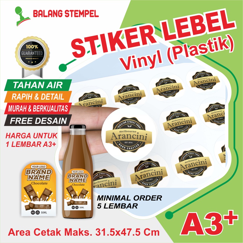 

Cetak Stiker Label Makanan Print Sticker Lebel Kemasan Botol Minuman A3 Vinyl Glossy dan Doff/MATTE + Cutting Balang