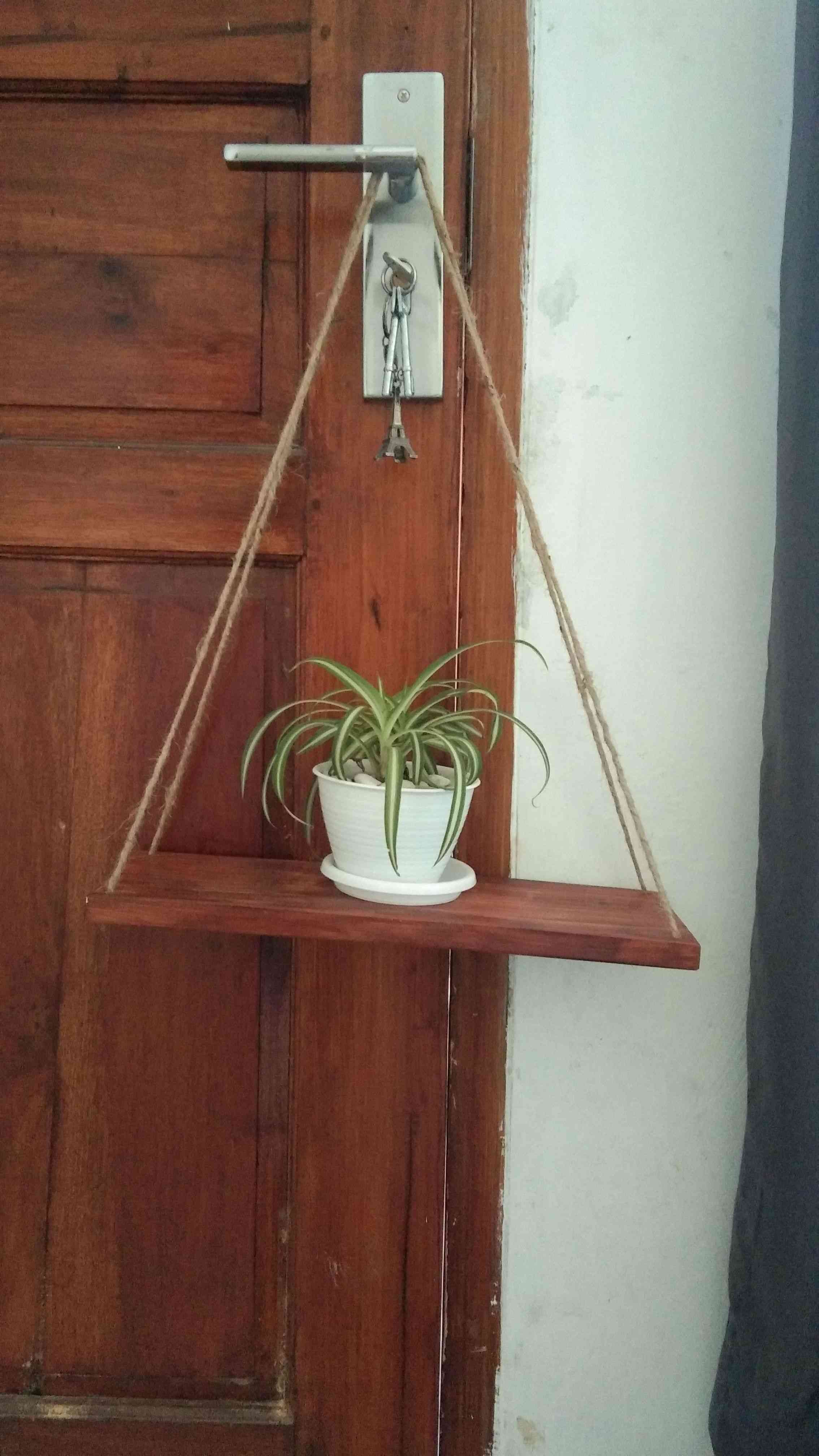 Rak Melayang Dinding Hanging Floating Selves Kayu Tali Goni