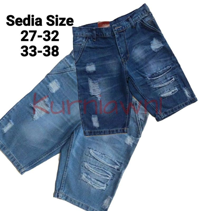 CELANA PENDEK JEANS PRIA MOTIF SOBEK ROBEK RIPPED BAHAN TEBAL DAN HALUS RIPPEDJEANS