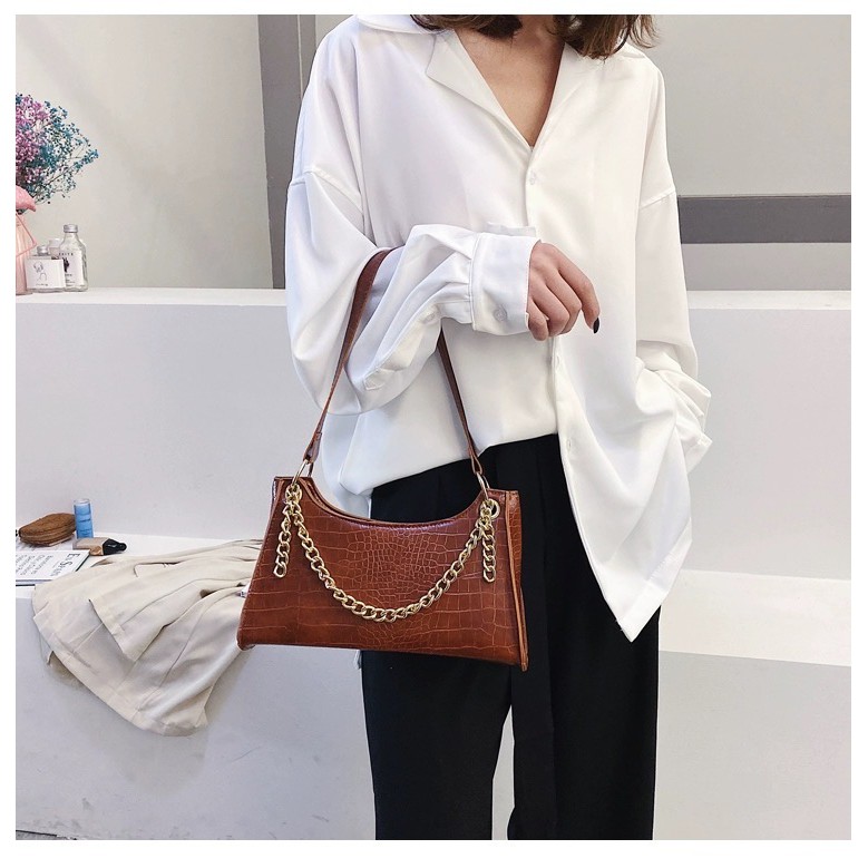 Tas Shoulder Bag Wanita Import Tas Bahu Croco Model Terbaru - Tas Fashion Korea Import Kekinian - Tas Wanita Terbaru - Tas Wanita Import - Tas Viral Wanita - SL47