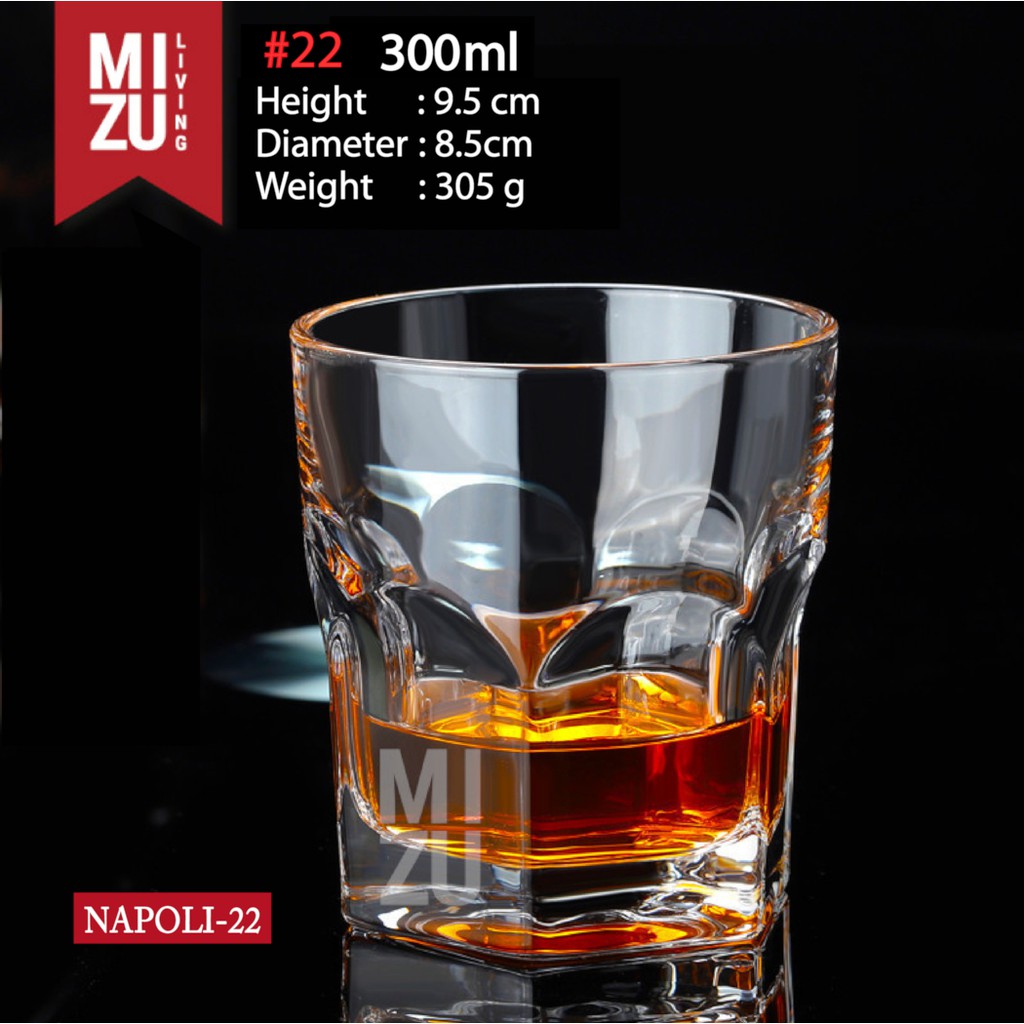 MIZU NAPOLI Whiskey Glass Gelas Kaca Whisky On The Rocks Gelas Air Minum