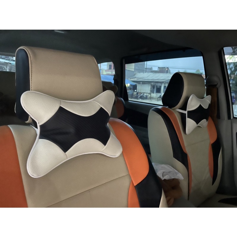 Bantal Leher Mobil - Bantal Kepala Mobil - Asli MBTECH mix Karbon