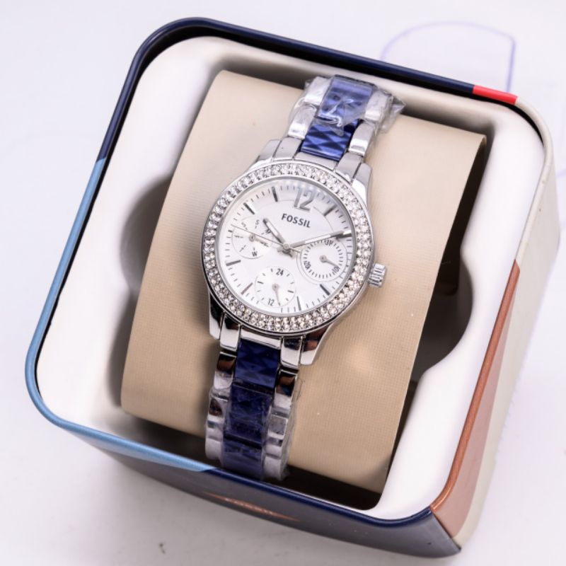 JAM TANGAN WANITA FS DIAMOND RANTAI CHRONO AKTIF DIAMETER 3,6CM + BOX KALENG