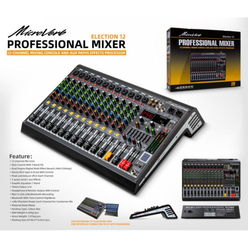 MIXER 12 CHANNEL MICROVERB ELECTION 12 BARU SUPPORTS PC