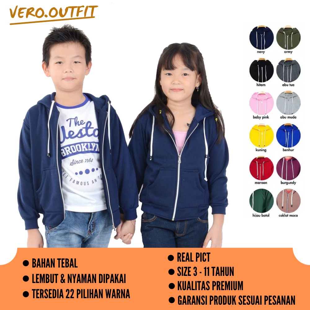 Jaket Hoodie Zipper Anak Kids Bayi Balita Laki Laki Perempuan Cewek Cowok Sweater Sleting Polos Anak
