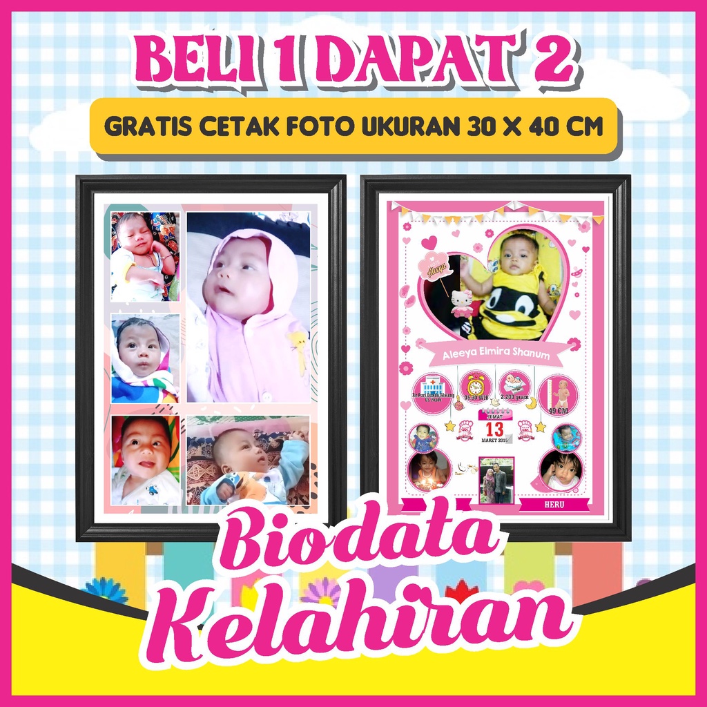 Biodata bayi Bingkai biodata baby Frame biodata bayi Pajangan dinding anak