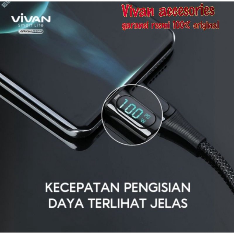 Vivan VCC100 USB-C to USB-C Quick Charge Cable Smart Digital Display