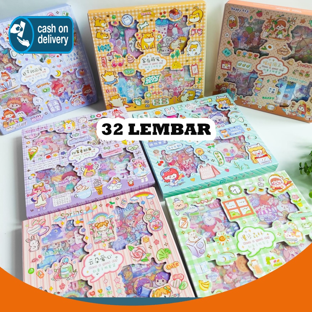 

Sticker BOX SENMU isi 32 lembar Set Daily Manual Cute Pattern Decorative Tape Sticker Gift CRAFT