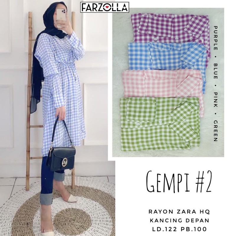 Baju Atasan Tunik motif Kotak-Kotak Kancing Depan Gempi #2 Original by Farzolla