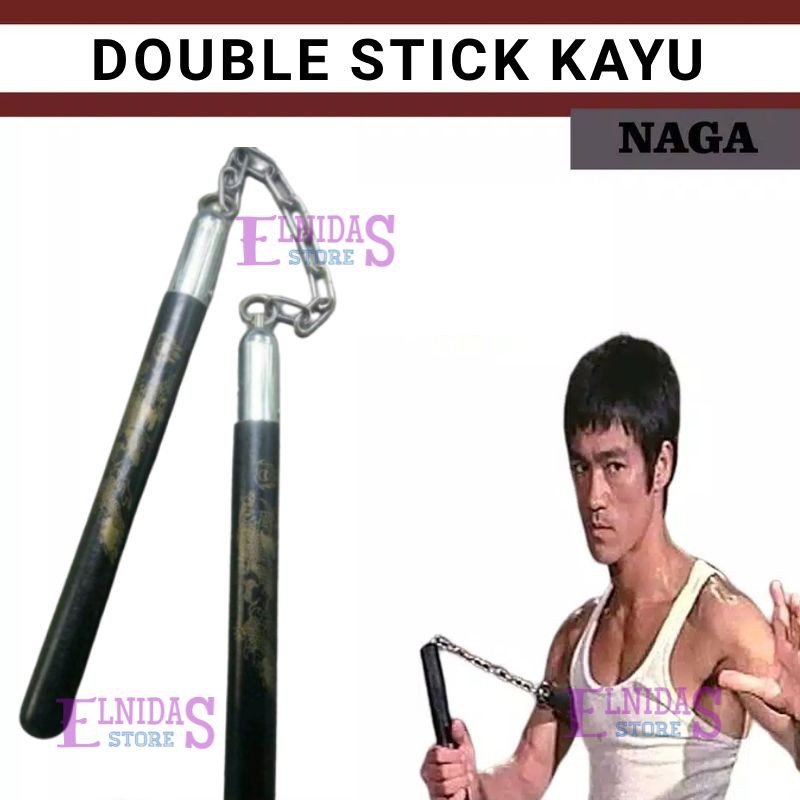 DOUBLE STICK KAYU MOTIF NAGA/RUYUNG NUNCHAKU NAGA