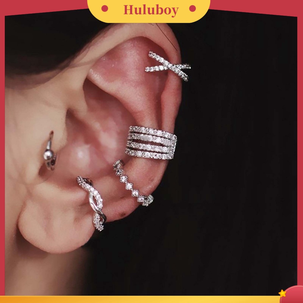 Hu Hu Hu Hu Hu Alat Bantu Pasang Kacamata♡ 1 Pc Anting Klip Bentuk Geometris Aksen Berlian Imitasi Gaya Korea Untuk Pernikahan