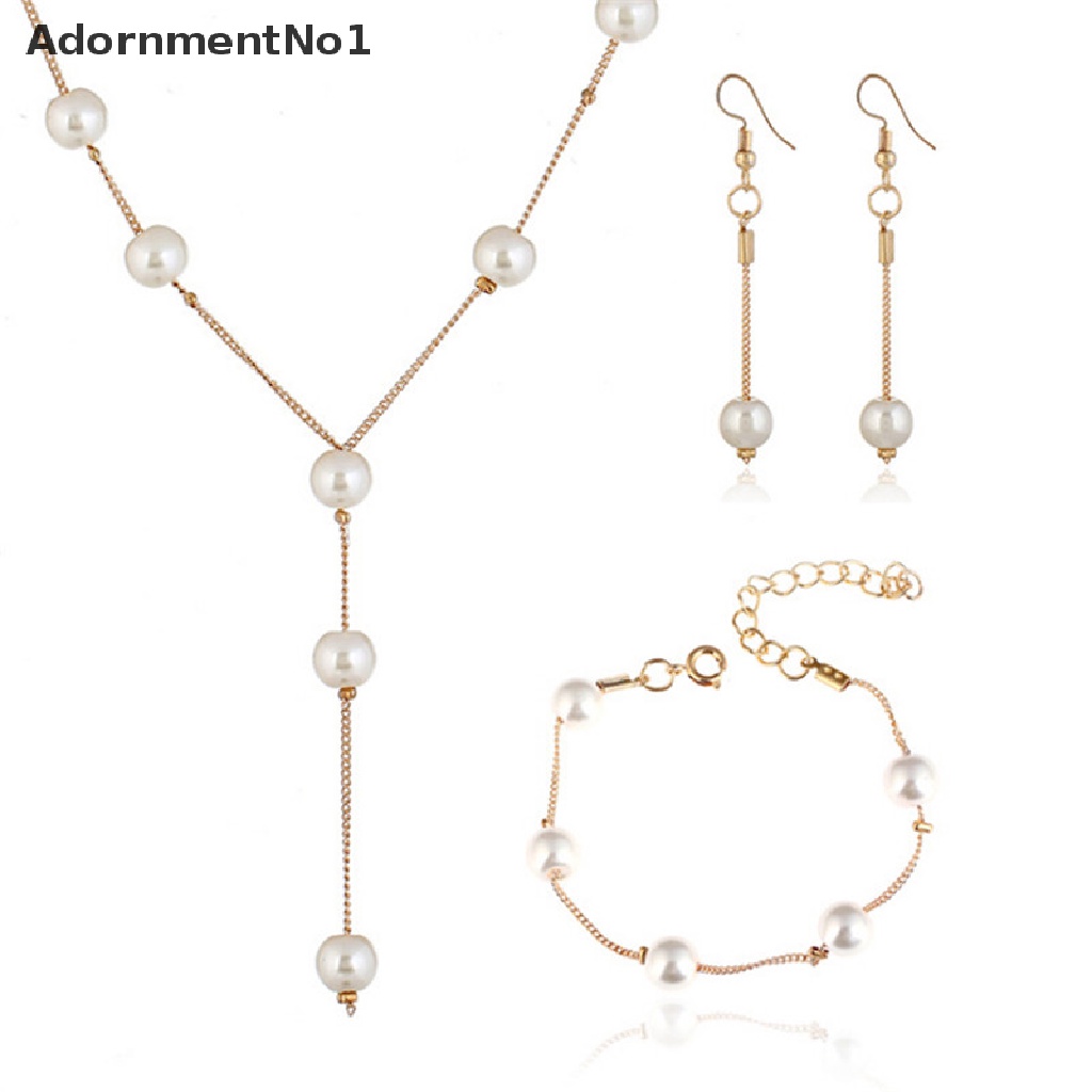 (AdornmentNo1) Set Kalung Choker + Gelang Tangan + Anting Tusuk Aksen Mutiara Imitasi Untuk Perhiasan Wanita