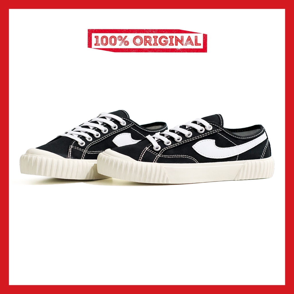 ORIGINAL - Sepatu Brand Lokal Kasual Pria Wanita No Brand Black White Low Not Sneakers Compass Vintage Hitam Putih Tinggi