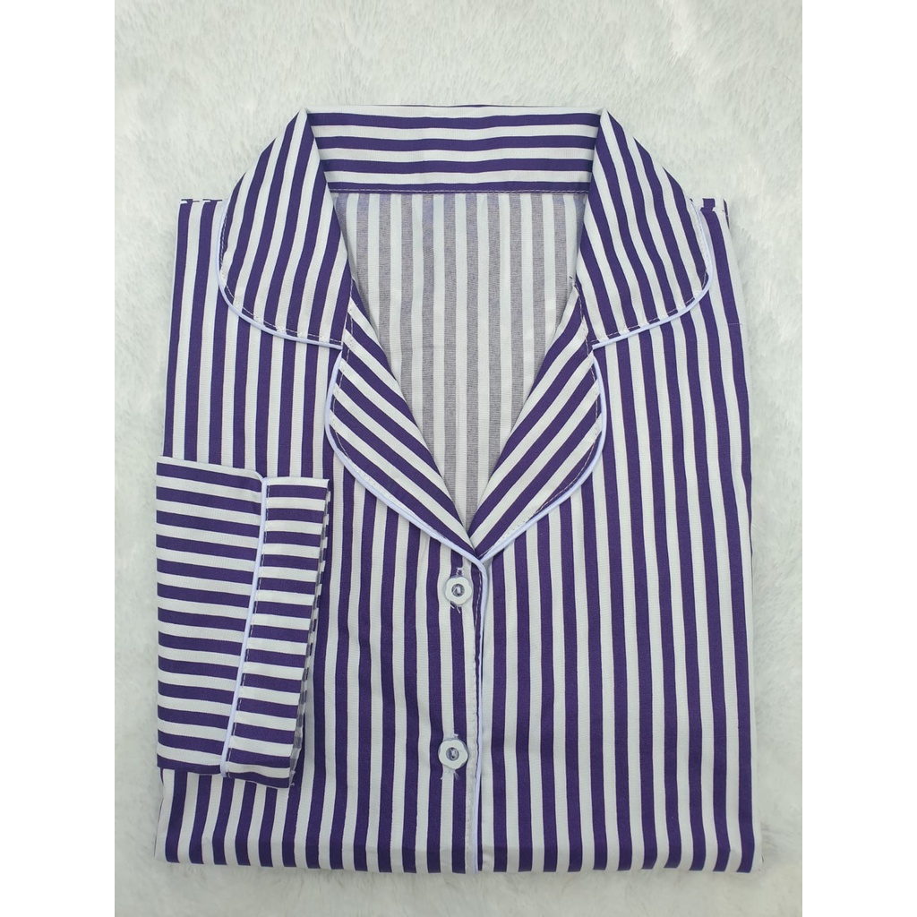 BJ-Piyama PP Wanita Dewasa Salur - Baju Tidur Lengan Panjang-Salur Ungu