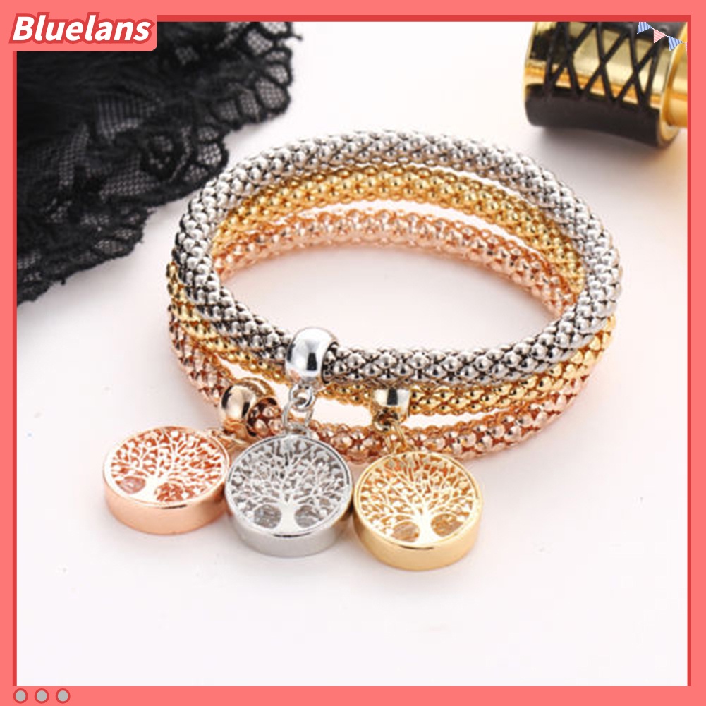 Bluelans 3Pcs Women Fashion Owl Tree Bracelets Rhinestone Pendant Bangle Jewelry Gift