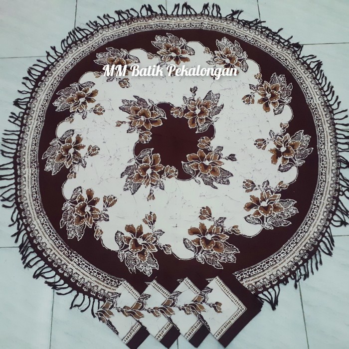 Taplak Meja Makan - Taplak Meja Makan Bundar Batik Cap 4 Kursi Motif Remekan