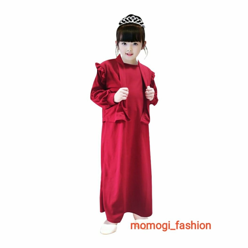 MOMOGI- SET GAMIS ANAK BASIC CARDIGAN PUFFY ( 2 IN 1 ) / Usia 5th-10th