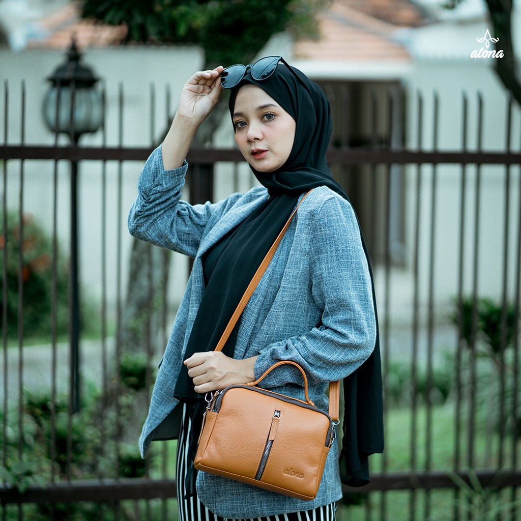 Tas Kulit Bahu Selempang Waist Sling Shoulder Bag Fashion Wanita Cewek Bahan Kulit Asli Ori Premium ALONA WILONA BAG