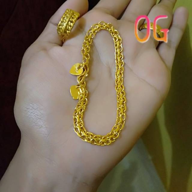 Set gelang cicin lapis emas 24 karat