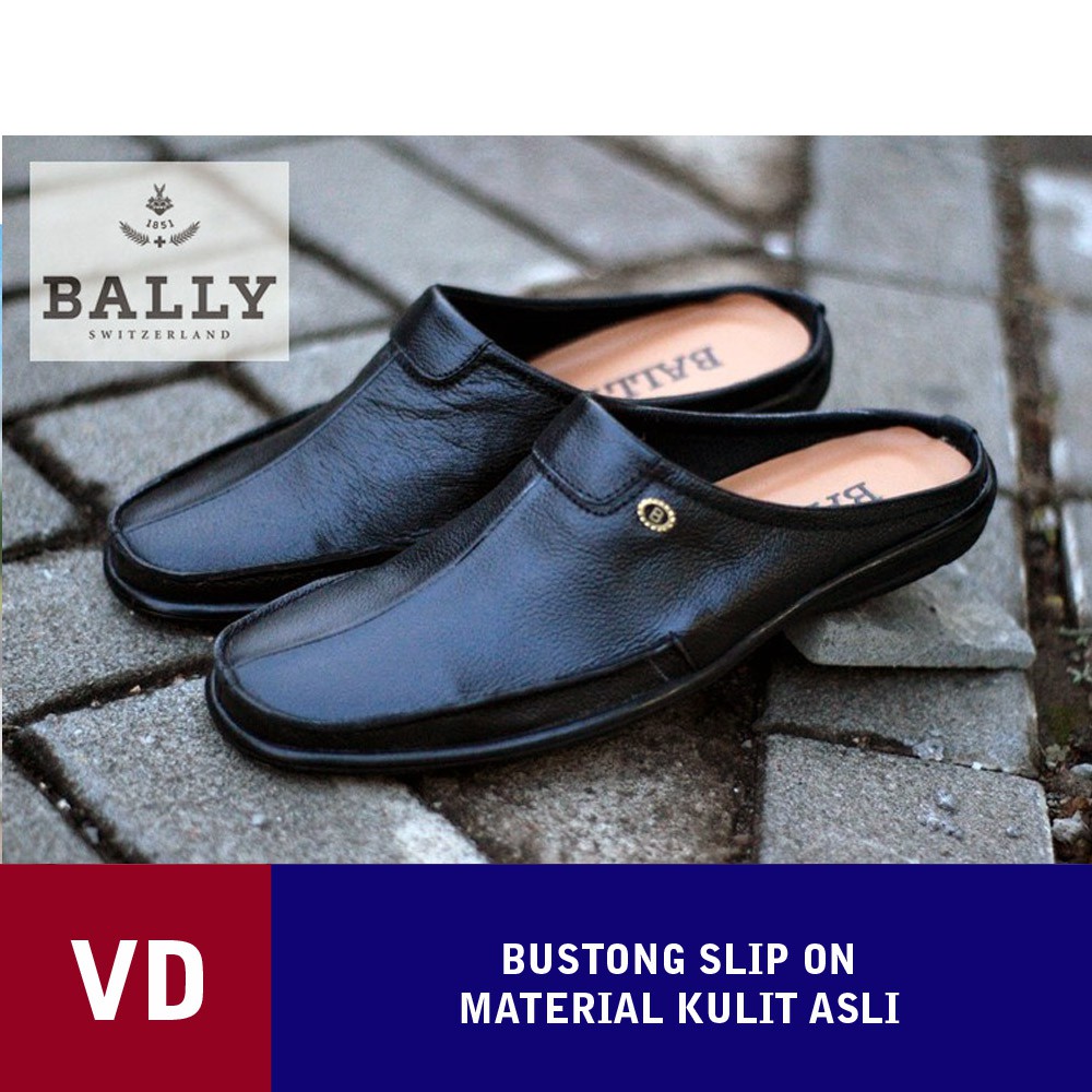 Bally slop pria kulit asli sepatu casual slip on cowok 