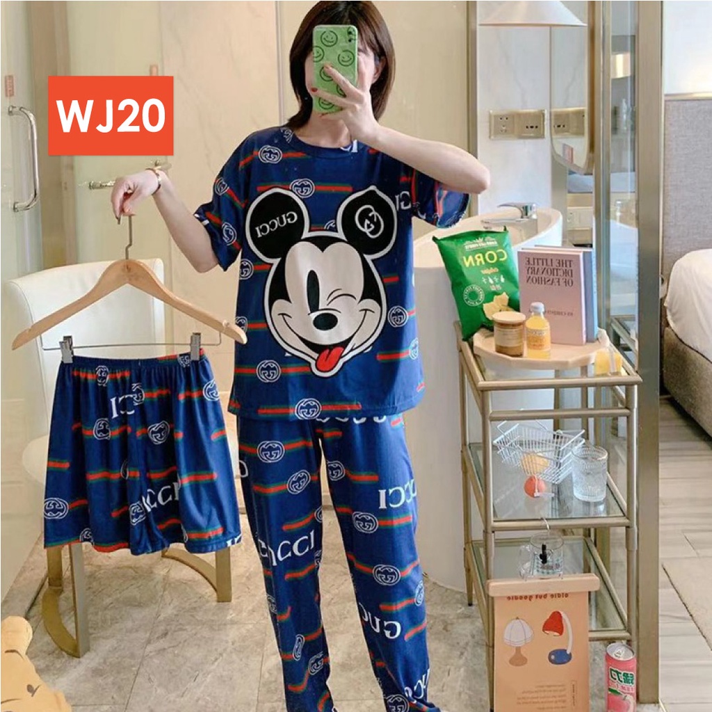 LAPAGO - Piyama Dewasa Wanita Perempuan Import Celana Pendek Celana Panjang - Baju Tidur Kartun Wanita Dewasa 2021-WJ20 - Miki Biru