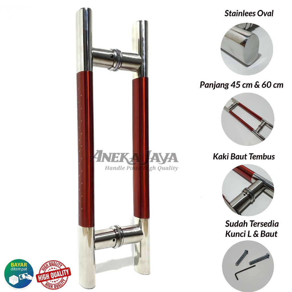 Handle pintu Baut tembus 45 cm merah Murah / Gagang pintu rumah / Pegangan pintu rumah