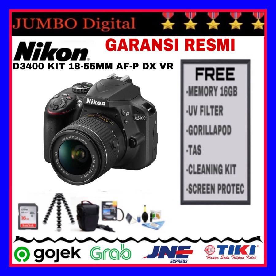 NIKON D3400 KIT 18-55MM AF-P VR ORIGINAL GARANSI RESMI PAKET LENGKAP