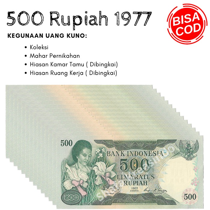 Uang asli Uang Kuno Uang mahar Uang kertas uang langka Uang kuno rupiah 500 Rupiah kertas 1977 gress