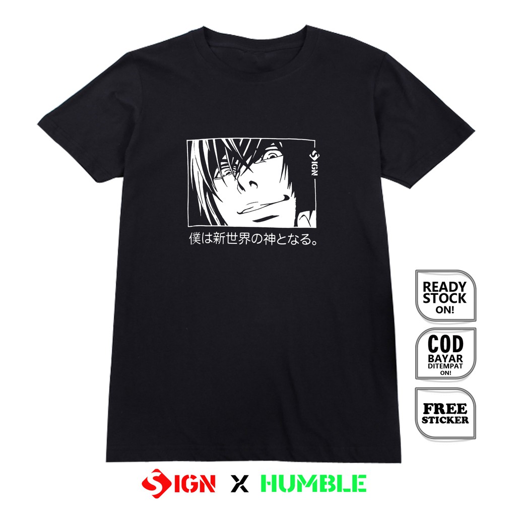 Kaos DEATH NOTE LIGHT QUOTE GIRLS YAGAMI RYUK MISA AMANE NEAR TOUTA MATSUDA ANIME MANGA KAOS SIGN