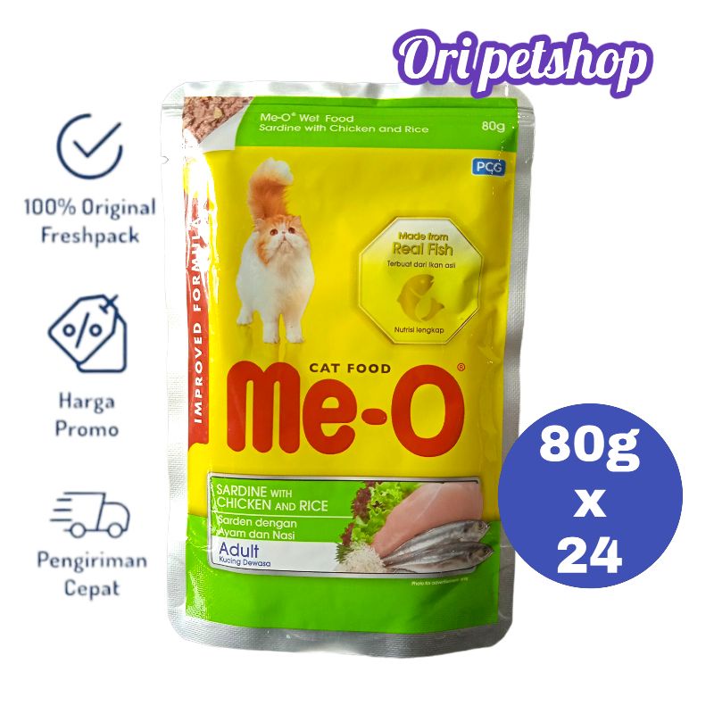 ( 24 pouch) Meo Pouch Sachet 80gr Me-o Wet Cat Food - Sardine Chicken &amp; Rice